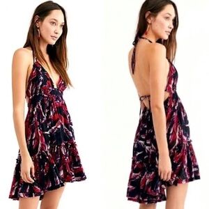 NWT Free People 100 degree dress sz S adjustable drawstring waist black tropical